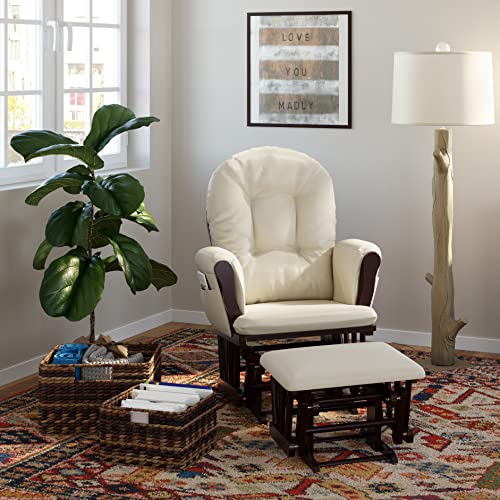 Premium Hoop Glider & Ottoman (Espresso with Beige) — GREENGUARD Gold Certified, Solid Wood Craftsmanship, Convenient Storage