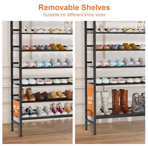 Large Shoe Rack 8 Tier Shoe Organizer, Heavy Duty Metal Shoe Storage Vertical Shoe Rack for Closet Front Door Entrance, Up to 28