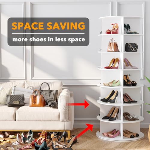 7 Tier Rotating Shoe Rack Tower, Spinning Shoe Display Lazy Susan, Revolving 360 Shoe Rack Storage Round Carousel, Vertical