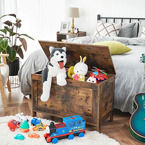 Toy Box, Retro Wooden Look Storage Chest with Safety Hinge, Entryway Storage Bench Supports 220 lb, 29.9 x 15.7 x 18.9 Inches