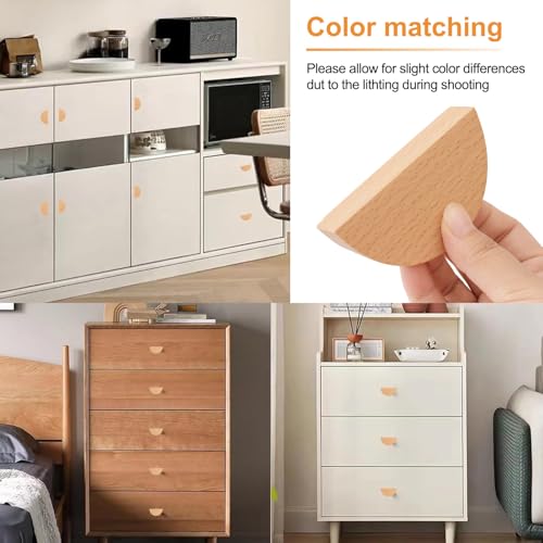 Half Moon Drawer Handles, 4PCS Wooden Semi Circle Pulls Beech Wood Wardrobe Hardware Double Hole Handle for Cabinet Door