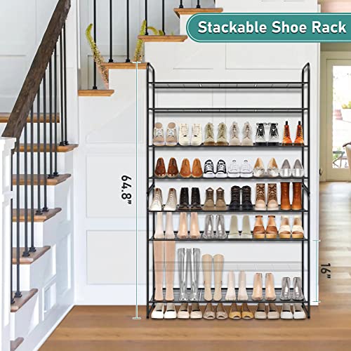 4 Tier Long Shoe Organizer for Closet, Metal Shoe Rack Wide Shoe Storage Organizer 30-Pairs Shoe Shelf for Bedroom, Floor,