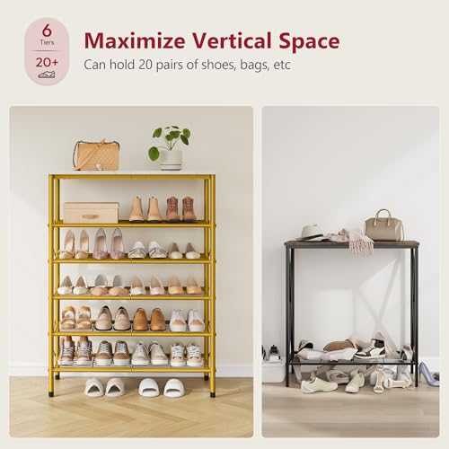 6 Tier Shoe Rack Organizer for 20-24 Pairs of Shoes, Metal Mesh Shoe Shelf for Closet, Industrial Shoe Rack for Entryway Shoe