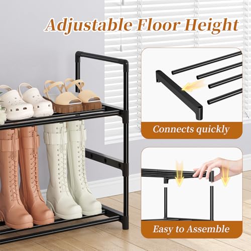Shoe Rack, 3-Tier Shoe Organizer, Metal Storage Shelf, for 16-20 Pairs, Stackable, for Entryway, 11.75 x 36.5 x 21.5 Inches,