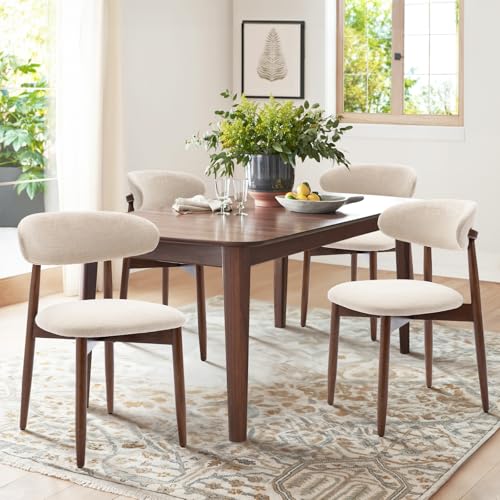 Wooden Dining Chairs Set of 2, Modern Fabric Upholstered Kitchen Side Chairs, Farmhouse Dining Room Chair with Foot Pegs, Beige