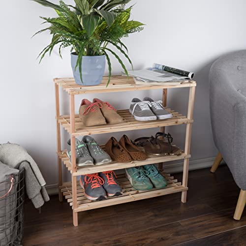 Shoe Storage Rack - 4-Tier Wood Shoe Organizer for Closet, Bathroom, Entryway - Footwear Shelf Holds 12 Pairs Sneakers or Boots