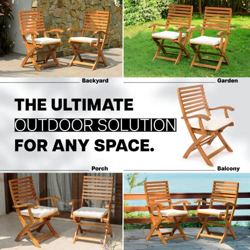 , Percy Chairs Heavy Duty 400lbs Capacity Set of 2 w/Cushion, FSC Acacia Outdoor Furniture, Teak Finish, Fully Assembled, Wood