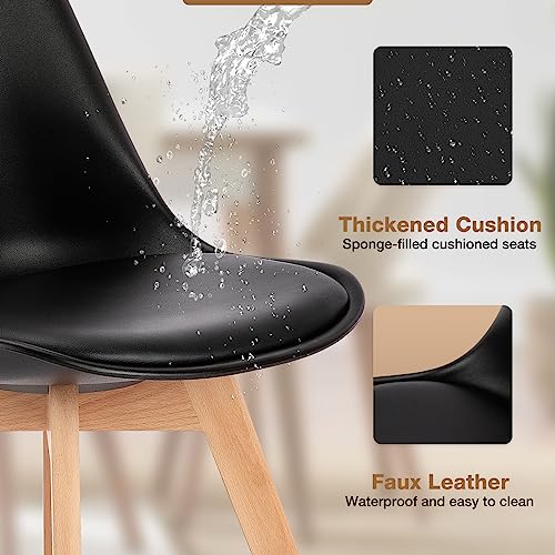 Dining Chairs Set of 4 Kitchen Mid-Century Modern Chairs with Wood Legs and PU Leather Cushion for Living Room Bedroom Outdoor