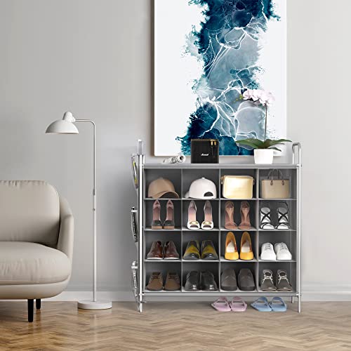 4-Tier 16 Cube Shoe Cubby Rack Organizer, Gray
