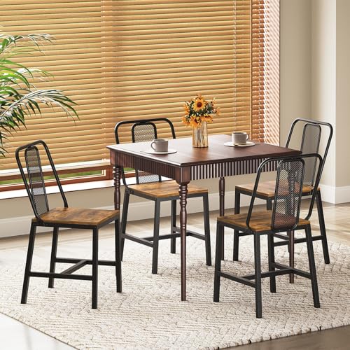 Dining Chairs Set of 4, Wooden Kitchen Chairs, Farmhouse Dining Chairs with Back Support, for Living Room, Kitchen, Rustic Brown