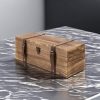 Vintage Wooden Wine Gift Box - Single Bottle Holder with Locking Latch & Leather Straps, Rustic Brown Wedding Champagne, Beer