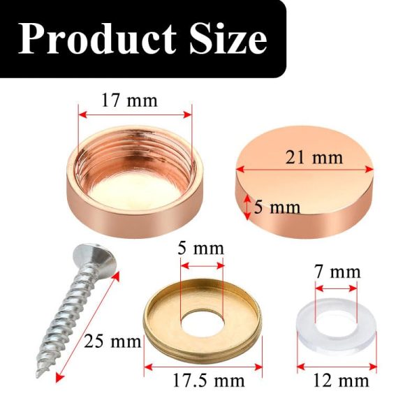 8pcs Mirror Screws, 21mm Brushed Stainless Steel Decorative Brass Cap Metal Nail Chrome Cover for Glass Signboards Bath Plates