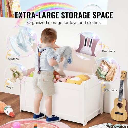 Wooden Toy Chest for Kids, Toddler Toy Storage Box with Flip-Top Lid and Safety Hinge, 32.68 x 17.91 x 24.02 Large Kids Storage