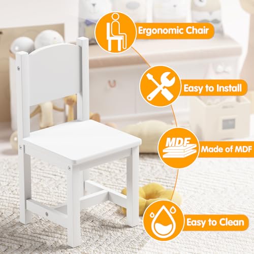Toddler Wooden Chair Pair, Kids Furniture for Eating, Reading, Playing 2 Pack (White)