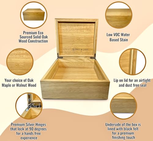 Wooden Eco Box with Hinged Lid - Solid Oak Wood Storage Box with Lid - Wooden Keepsake Box - Decorative wooden boxes with lids