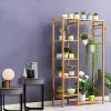 Bamboo Garment Rack 6 Tier Storage Shelves Clothes Hanging Stand with Side Hooks, Heavy Duty Clothing Rack Portable Wardrobe