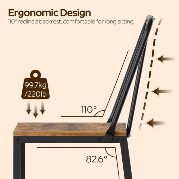 Dining Chairs, Kitchen Chairs Set of 2, Wooden Dining Chairs with Back Support, for Living Room, Dining Room, Kitchen, Rustic