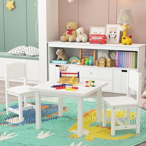 Toddler Wooden Chair Pair, Kids Furniture for Eating, Reading, Playing 2 Pack (White)