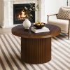 Round 31.5“ Unique Fluted Coffee Table,Small Brown Wood Tea Table,Mid Century Modern Boho Circle Rustic Center Table for Living