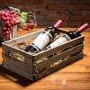 Rustic Brown Wood Decorative Storage Boxes with Cutout Handles - Country Style Nesting Crates, Open Top Pallet Design Bins, Set